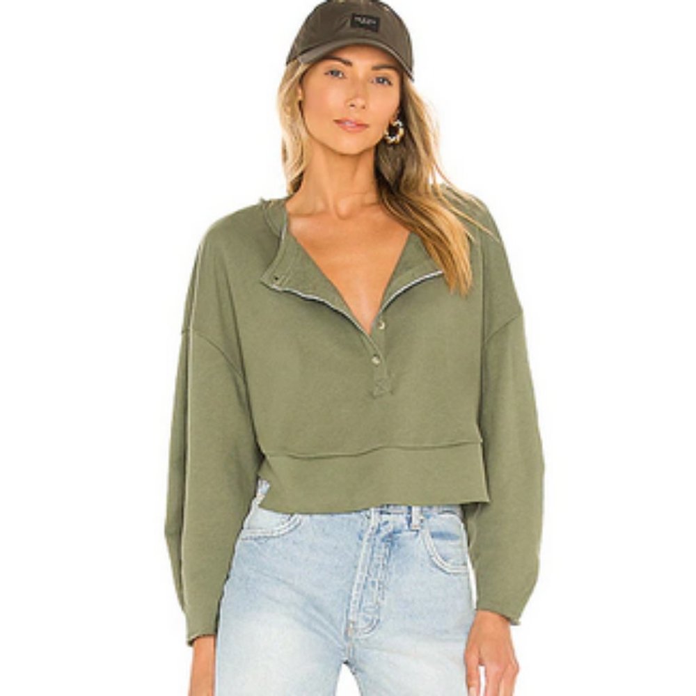 Lovers + Friends NWT Green Oversized Henley Pullover Size Small